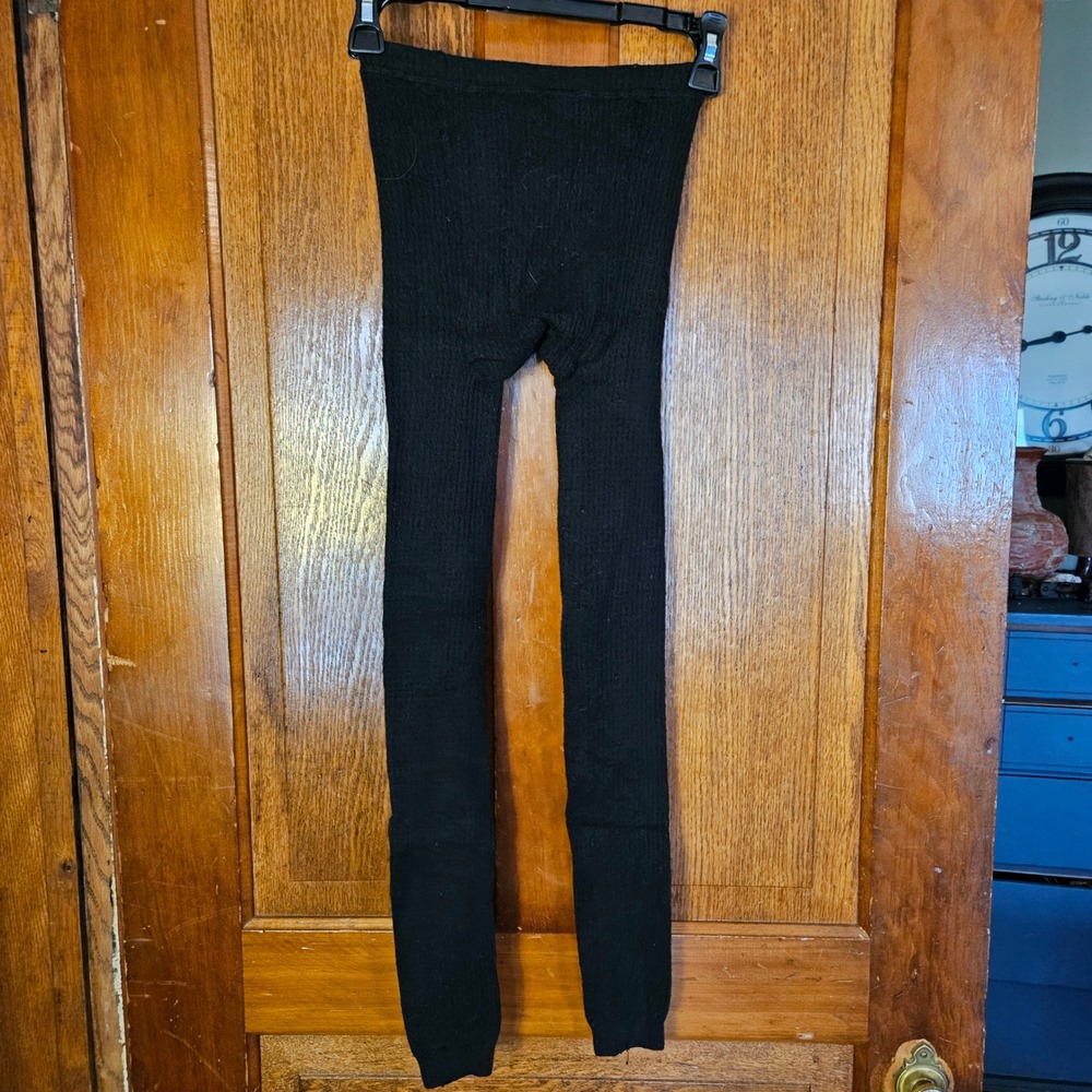 Derek Heart Ribbed Knit Leggings Womens Large Black Textured Slim Fit Stretch